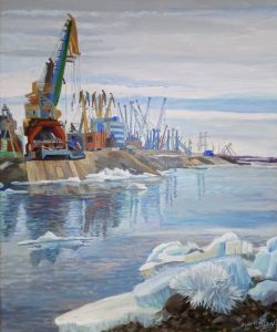 Морской порт "Дудинка", 2017, 50х60, холст, масло